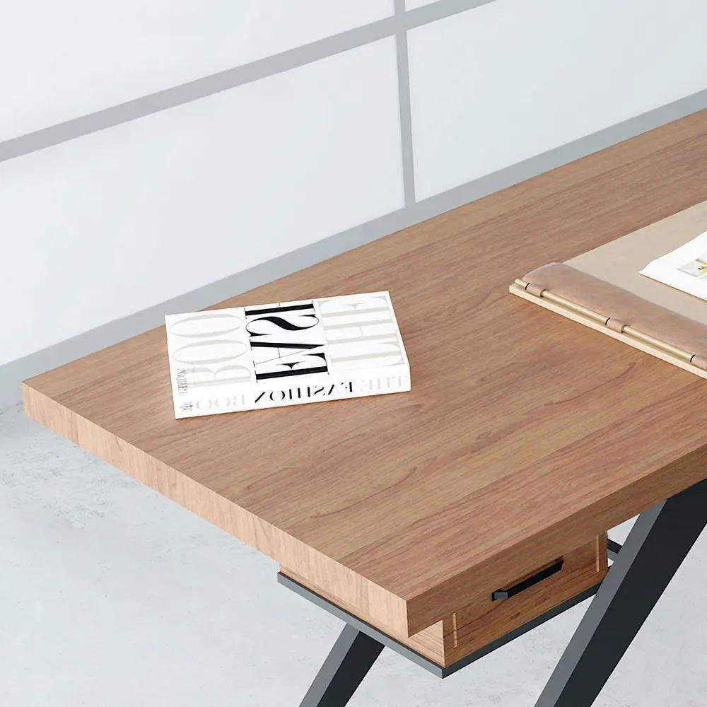 59" Pine Wood Office Desk Writing Desk with 1 Drawers in Black Metal Legs-Desks,Furniture,Office Furniture