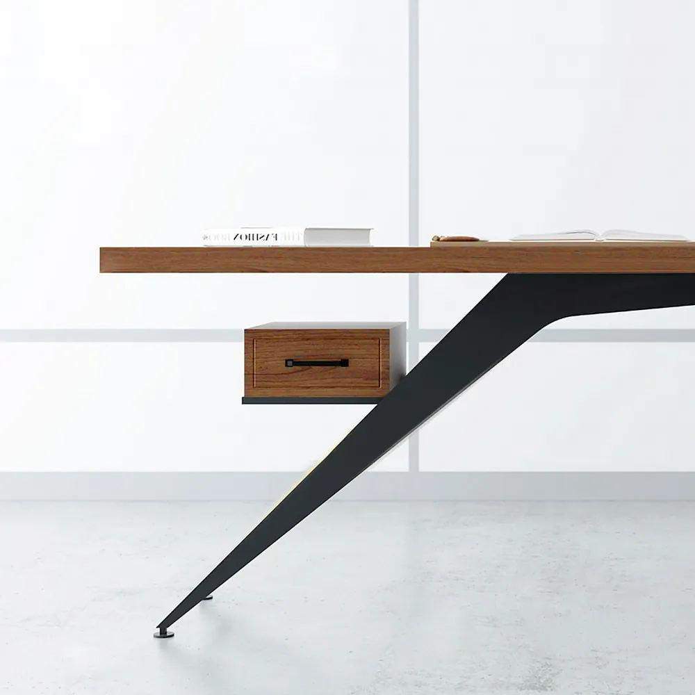59" Pine Wood Office Desk Writing Desk with 1 Drawers in Black Metal Legs-Desks,Furniture,Office Furniture