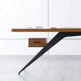 59" Pine Wood Office Desk Writing Desk with 1 Drawers in Black Metal Legs-Desks,Furniture,Office Furniture