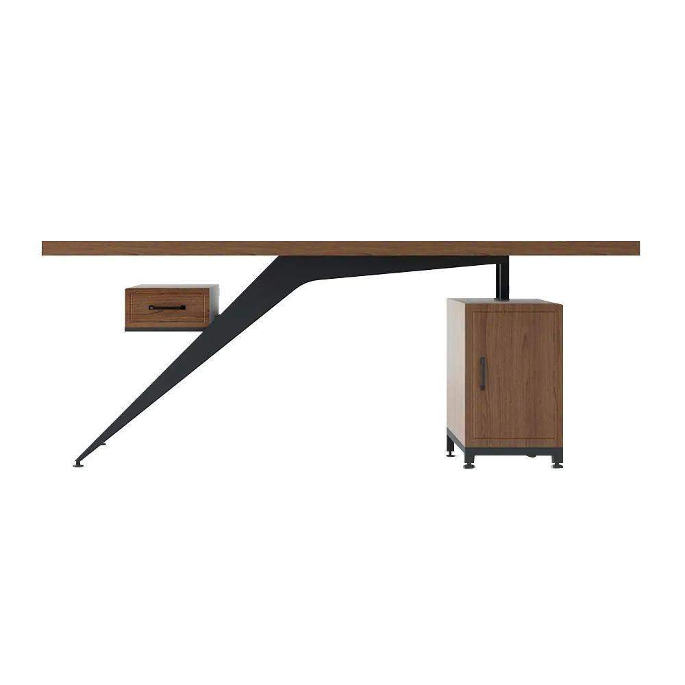 59" Pine Wood Office Desk Writing Desk with 1 Drawers in Black Metal Legs-Desks,Furniture,Office Furniture