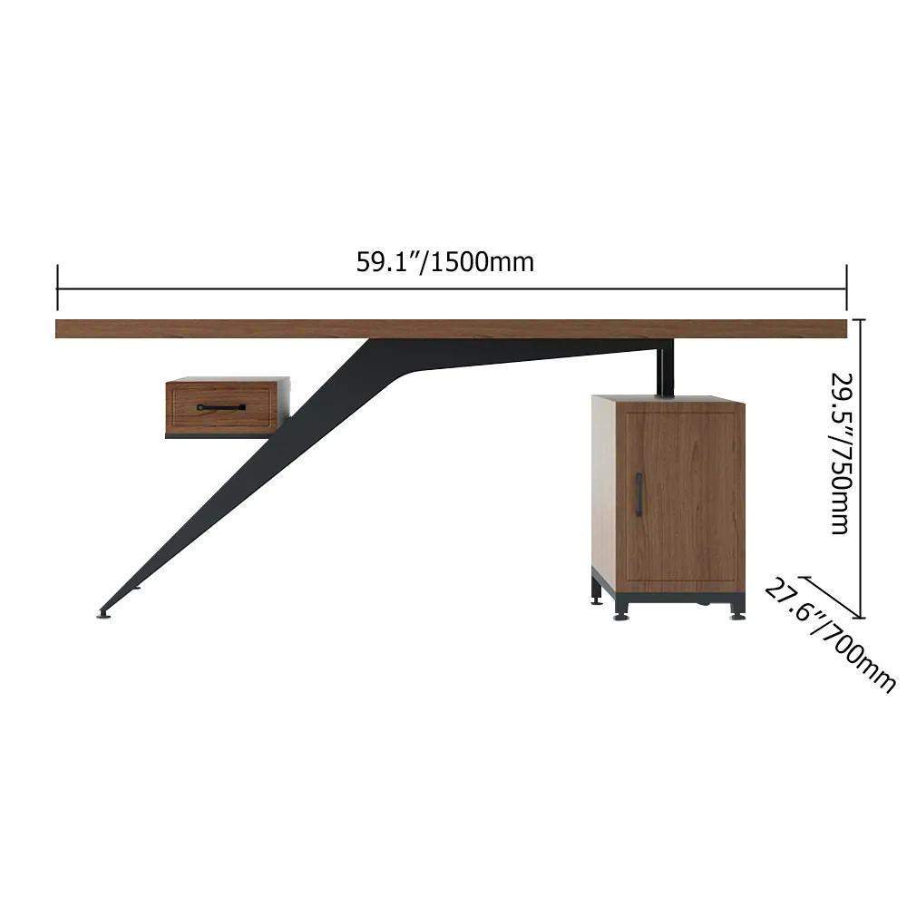 59" Pine Wood Office Desk Writing Desk with 1 Drawers in Black Metal Legs-Desks,Furniture,Office Furniture