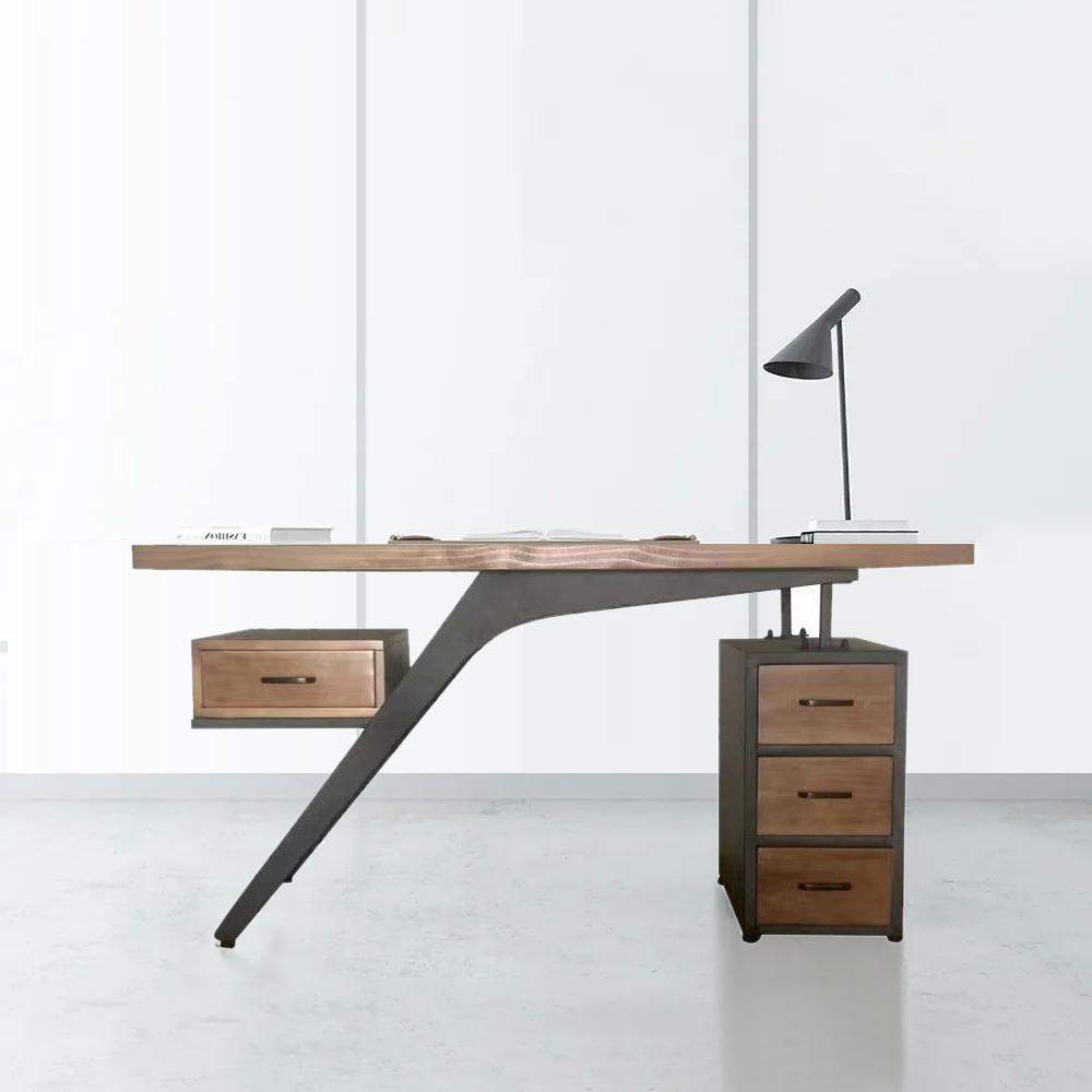 59" Pine Wood Office Desk Writing Desk with 1 Drawers in Black Metal Legs-Desks,Furniture,Office Furniture