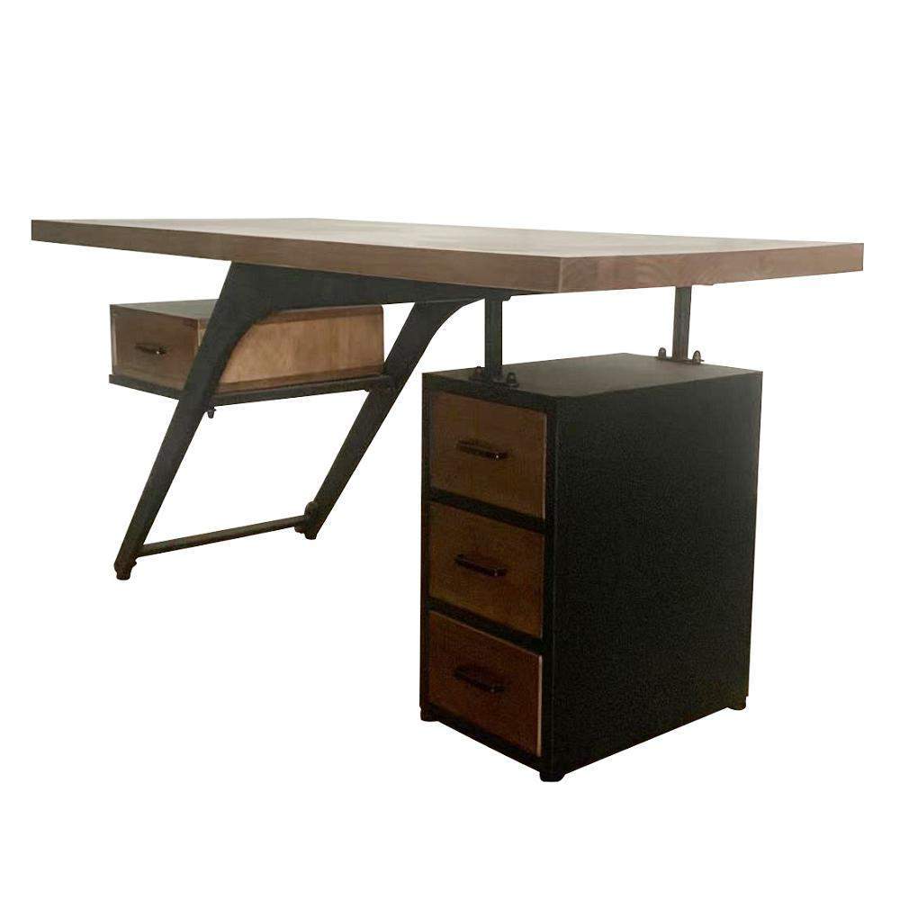 59" Pine Wood Office Desk Writing Desk with 1 Drawers in Black Metal Legs-Desks,Furniture,Office Furniture