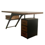 59" Pine Wood Office Desk Writing Desk with 1 Drawers in Black Metal Legs-Desks,Furniture,Office Furniture