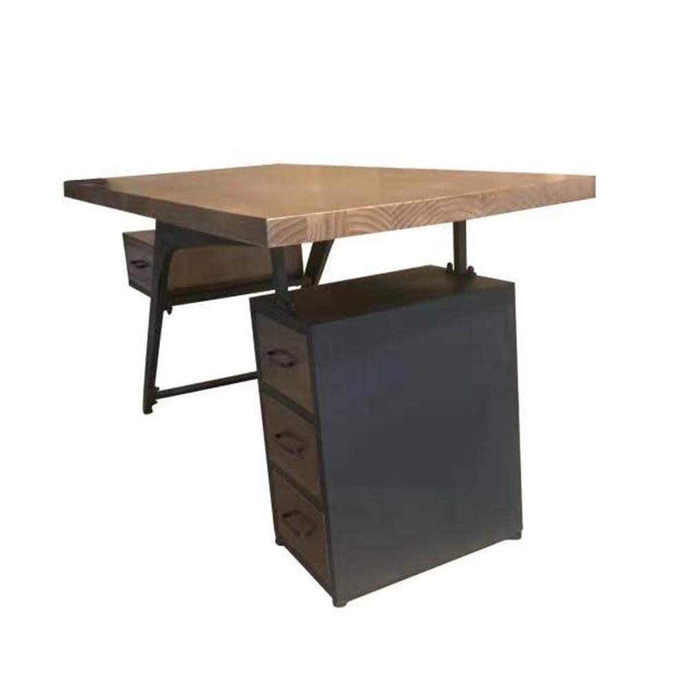 59" Pine Wood Office Desk Writing Desk with 1 Drawers in Black Metal Legs-Desks,Furniture,Office Furniture