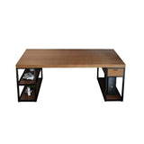Rustic Pine Wood Computer Desk Black Loft Writing Desk with Drawers & Shelf-Desks,Furniture,Office Furniture