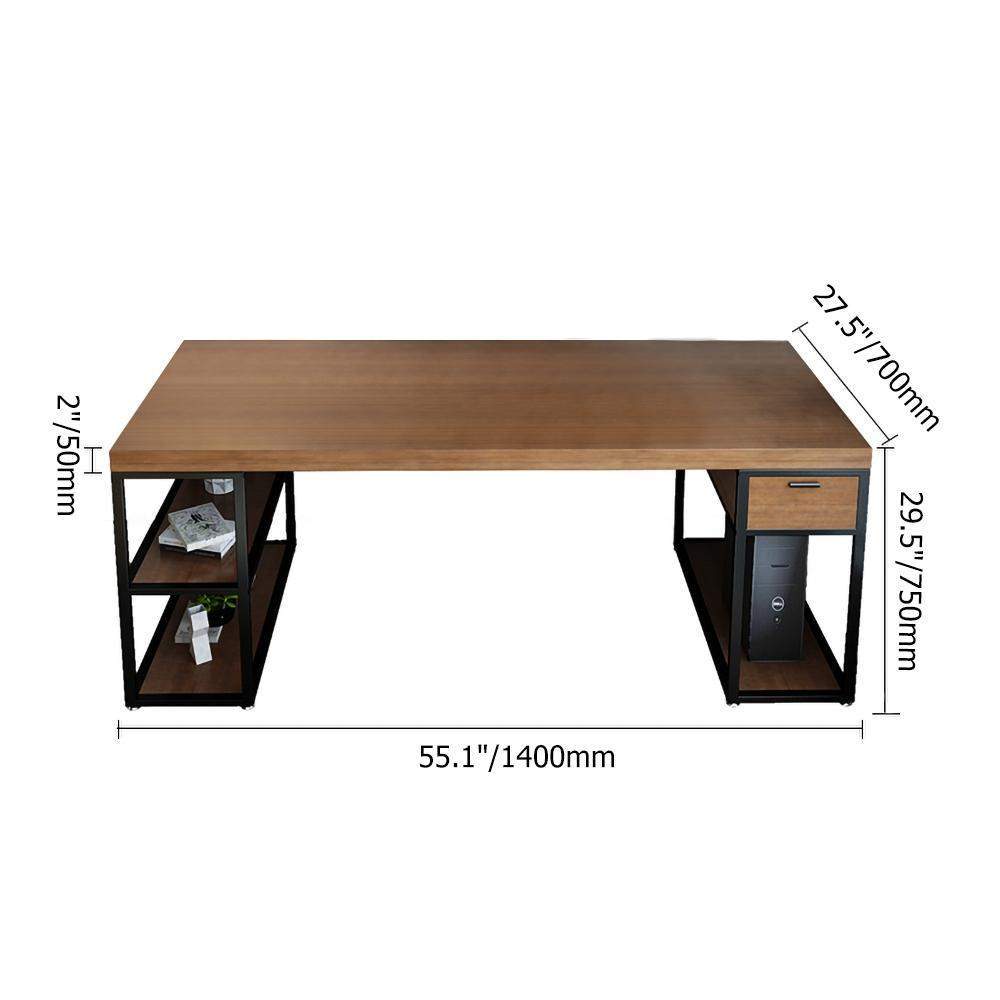 Rustic Pine Wood Computer Desk Black Loft Writing Desk with Drawers & Shelf-Desks,Furniture,Office Furniture