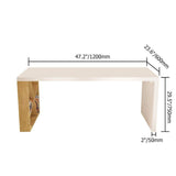 Modern White and Natural Rectangle Writing Desk with Shelf in Gold-Desks,Furniture,Office Furniture