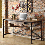 Industrial Wood Computer Desk Black Pipe Loft Writing Desk with Shelf
