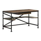 Industrial Wood Computer Desk Black Pipe Loft Writing Desk with Shelf-Desks,Furniture,Office Furniture
