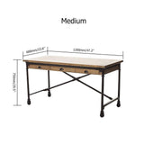 47" Retro Industrial Rolling Desk Pine Wood Mobile Office Desk with 3 Drawers-Desks,Furniture,Office Furniture