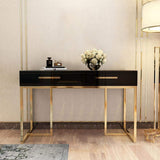 47" Rectangular Writing Desk White Computer Desk with Drawer Gold Leg-Desks,Furniture,Office Furniture