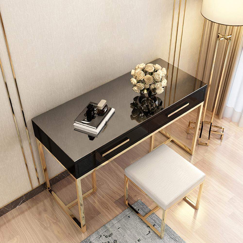 47" Rectangular Writing Desk White Computer Desk with Drawer Gold Leg-Desks,Furniture,Office Furniture