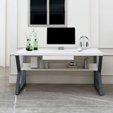 39" White Rectangular Writing Desk Computer Desk with Shelf & Drawer-Desks,Furniture,Office Furniture