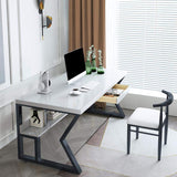 39" White Rectangular Writing Desk Computer Desk with Shelf & Drawer-Desks,Furniture,Office Furniture