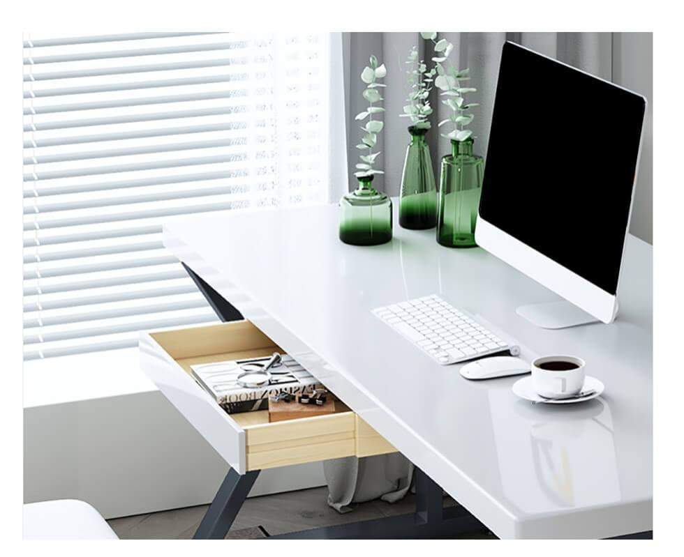 39" White Rectangular Writing Desk Computer Desk with Shelf & Drawer-Desks,Furniture,Office Furniture