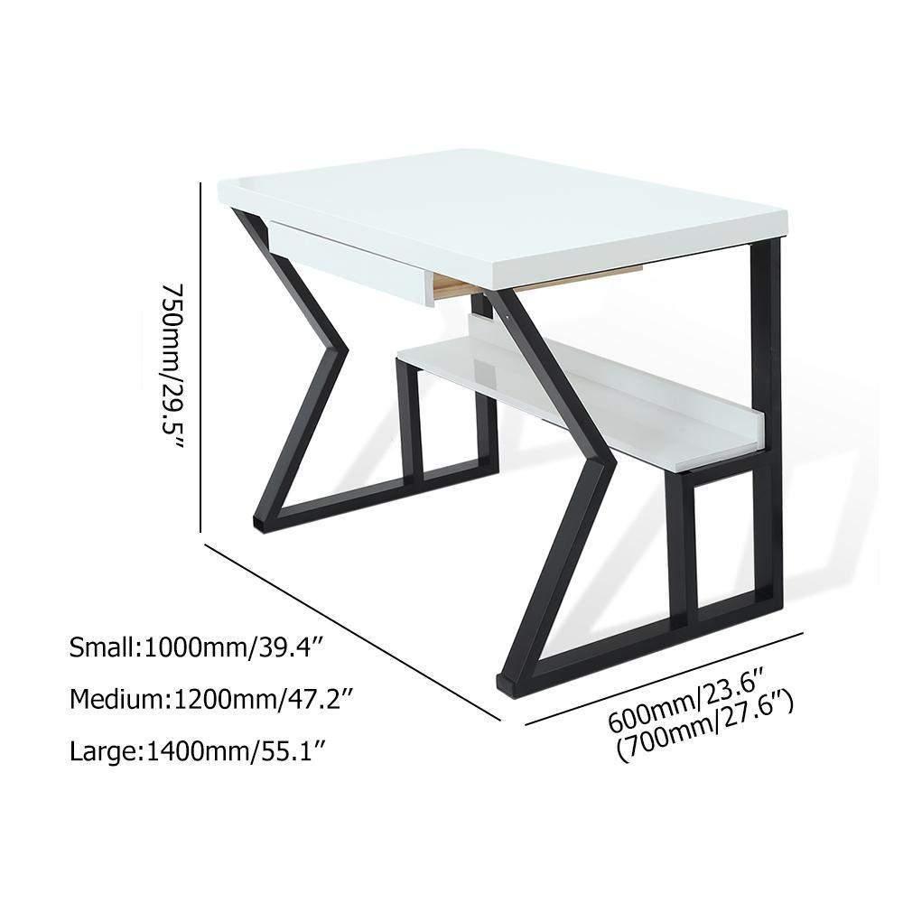 39" White Rectangular Writing Desk Computer Desk with Shelf & Drawer-Desks,Furniture,Office Furniture