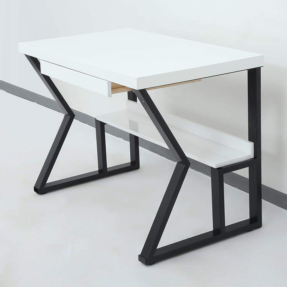 39" White Rectangular Writing Desk Computer Desk with Shelf & Drawer-Desks,Furniture,Office Furniture