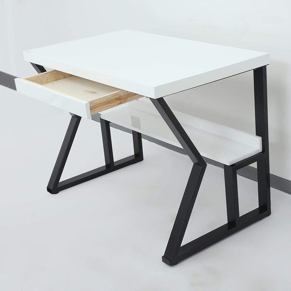 39" White Rectangular Writing Desk Computer Desk with Shelf & Drawer-Desks,Furniture,Office Furniture