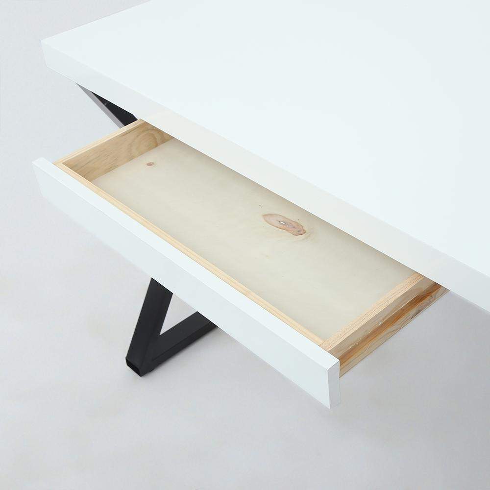39" White Rectangular Writing Desk Computer Desk with Shelf & Drawer-Desks,Furniture,Office Furniture