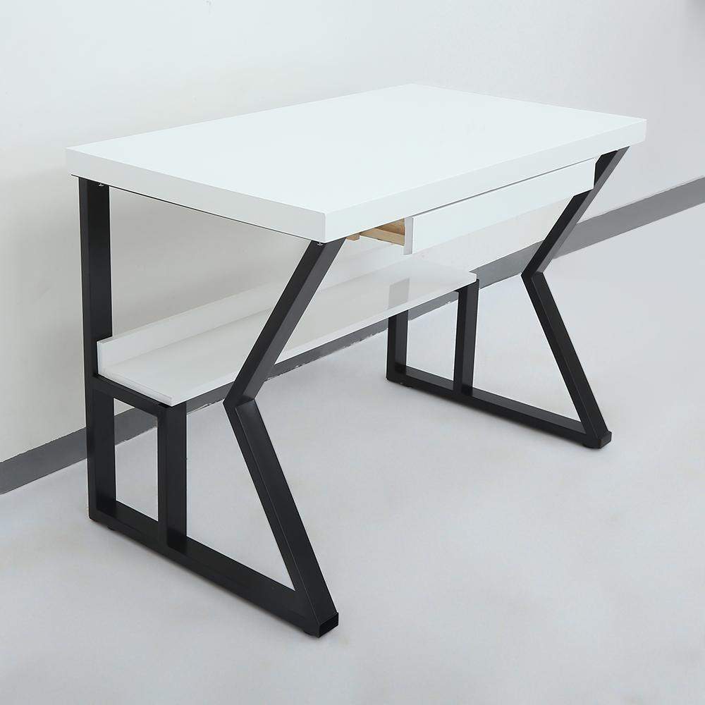 39" White Rectangular Writing Desk Computer Desk with Shelf & Drawer-Desks,Furniture,Office Furniture