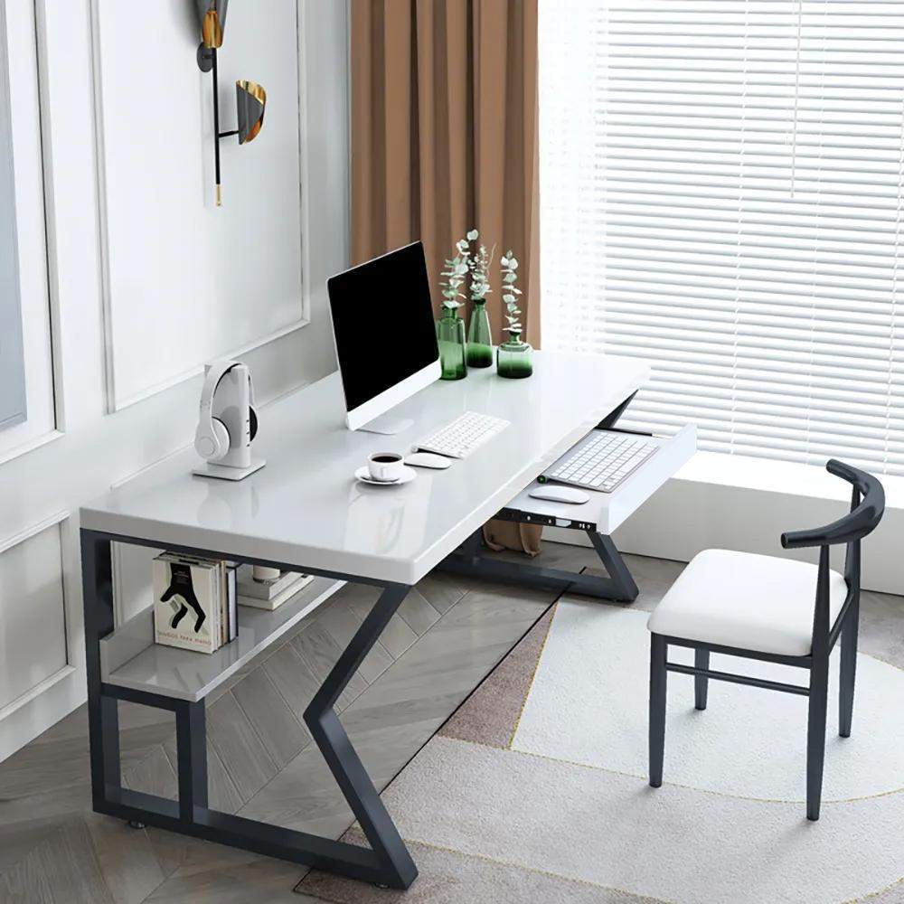 39" White Rectangular Writing Desk Computer Desk with Shelf & Drawer-Desks,Furniture,Office Furniture