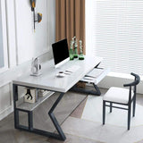 39" White Rectangular Writing Desk Computer Desk with Shelf & Drawer-Desks,Furniture,Office Furniture