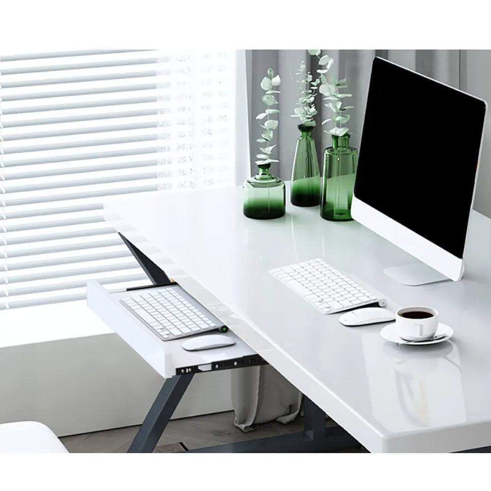 39" White Rectangular Writing Desk Computer Desk with Shelf & Drawer-Desks,Furniture,Office Furniture