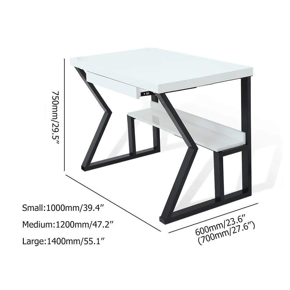 39" White Rectangular Writing Desk Computer Desk with Shelf & Drawer-Desks,Furniture,Office Furniture