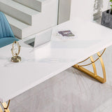 47" Modern White Rectangular Home Office Desk with Pine Wood Table Top & Gold Frame-Desks,Furniture,Office Furniture