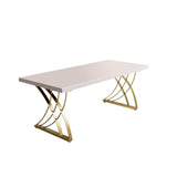 47" Modern White Rectangular Home Office Desk with Pine Wood Table Top & Gold Frame-Desks,Furniture,Office Furniture