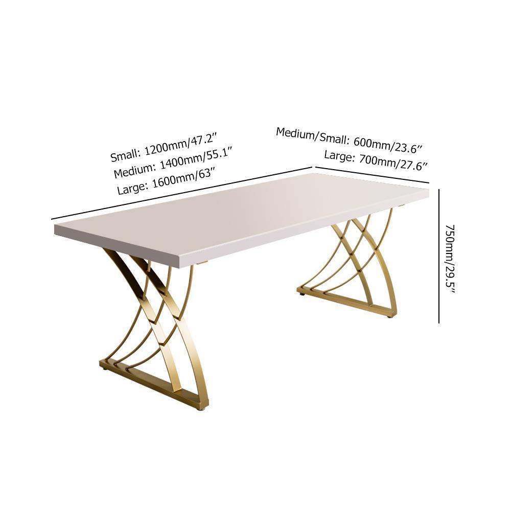 47" Modern White Rectangular Home Office Desk with Pine Wood Table Top & Gold Frame-Desks,Furniture,Office Furniture