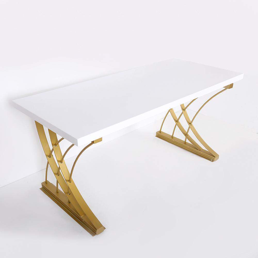 47" Modern White Rectangular Home Office Desk with Pine Wood Table Top & Gold Frame-Desks,Furniture,Office Furniture