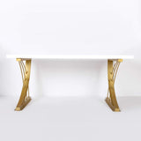 47" Modern White Rectangular Home Office Desk with Pine Wood Table Top & Gold Frame-Desks,Furniture,Office Furniture