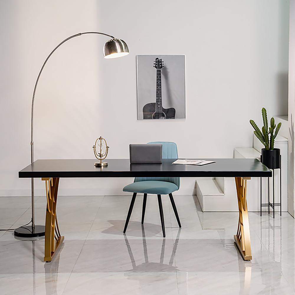 47" Modern White Rectangular Home Office Desk with Pine Wood Table Top & Gold Frame-Desks,Furniture,Office Furniture