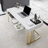 Black Rectangular Writing Desk Modern Computer Desk Manufactured Wood in Gold-Desks,Furniture,Office Furniture