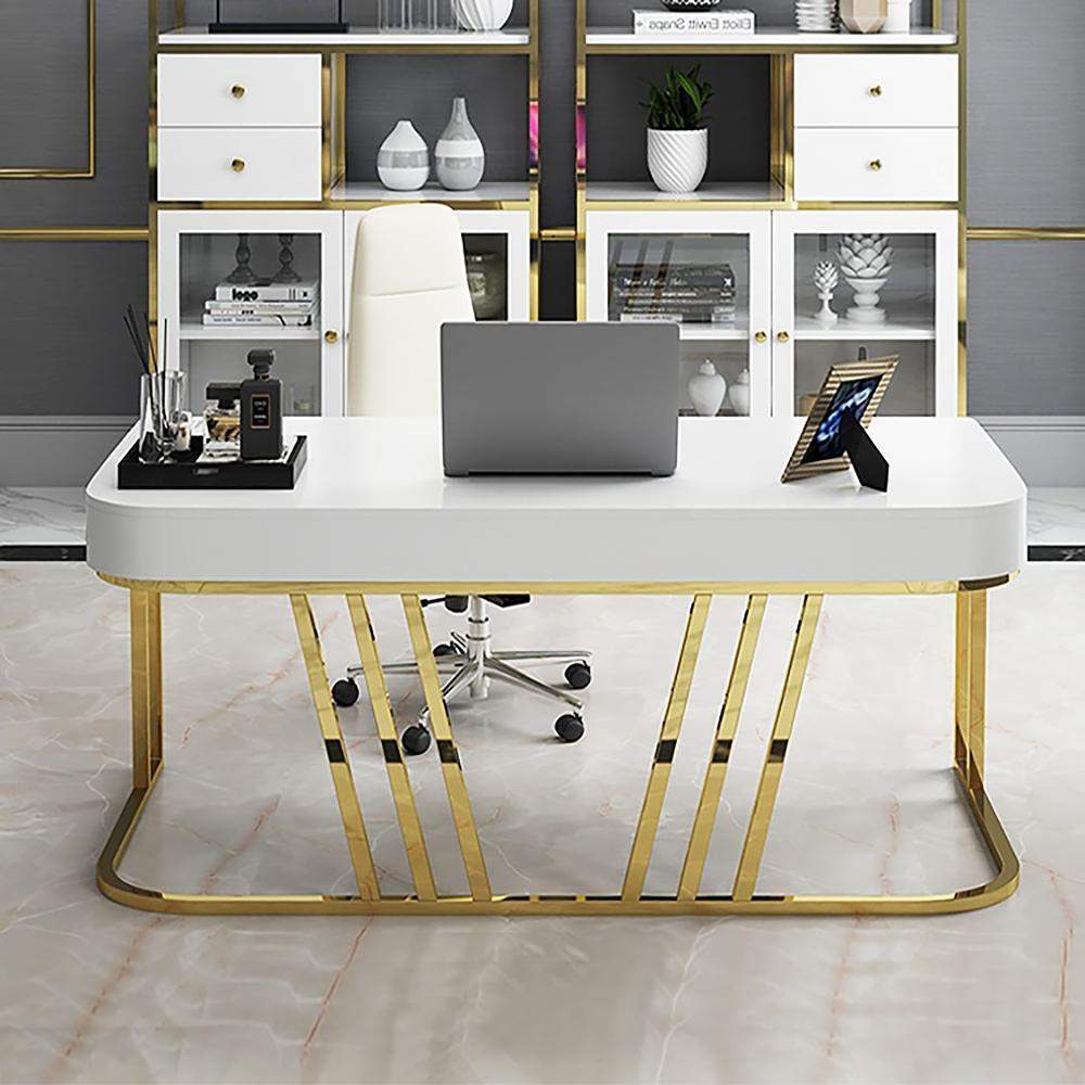 Black Rectangular Writing Desk Modern Computer Desk Manufactured Wood in Gold-Desks,Furniture,Office Furniture