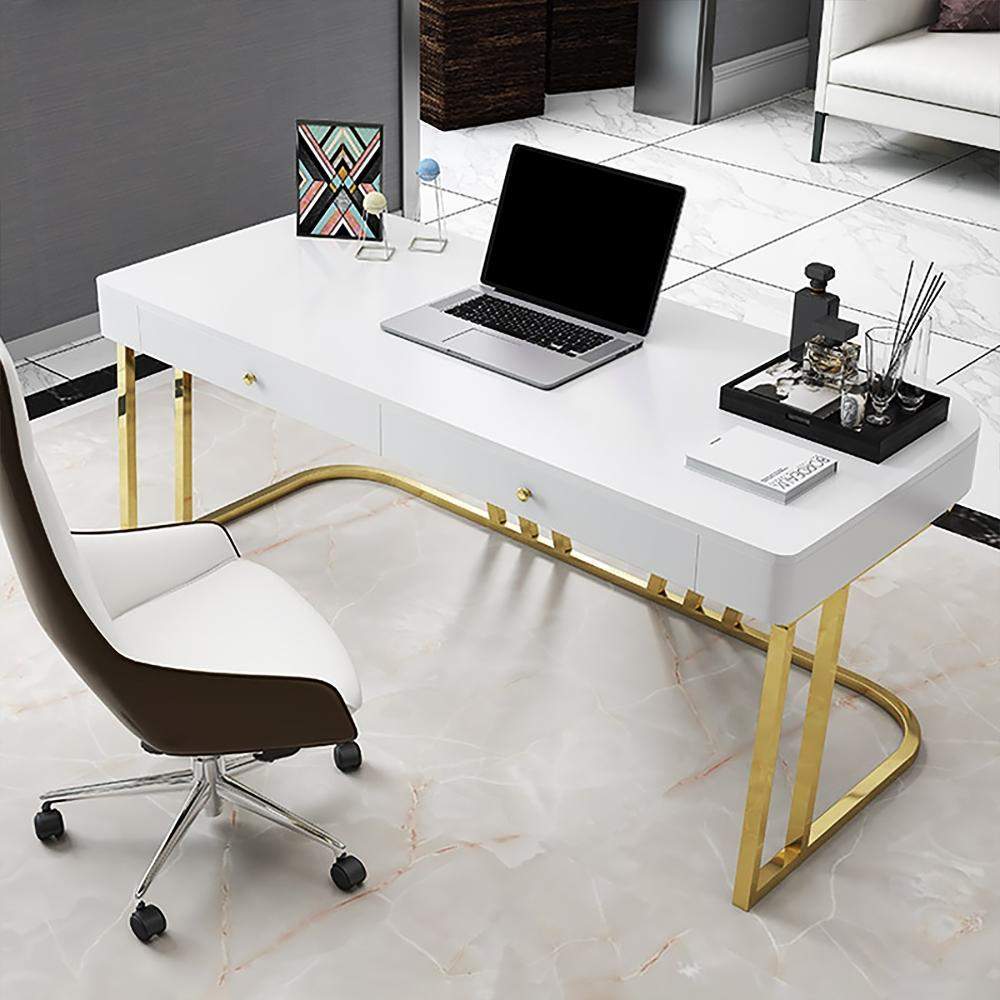 Black Rectangular Writing Desk Modern Computer Desk Manufactured Wood in Gold-Desks,Furniture,Office Furniture