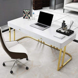 Black Rectangular Writing Desk Modern Computer Desk Manufactured Wood in Gold-Desks,Furniture,Office Furniture
