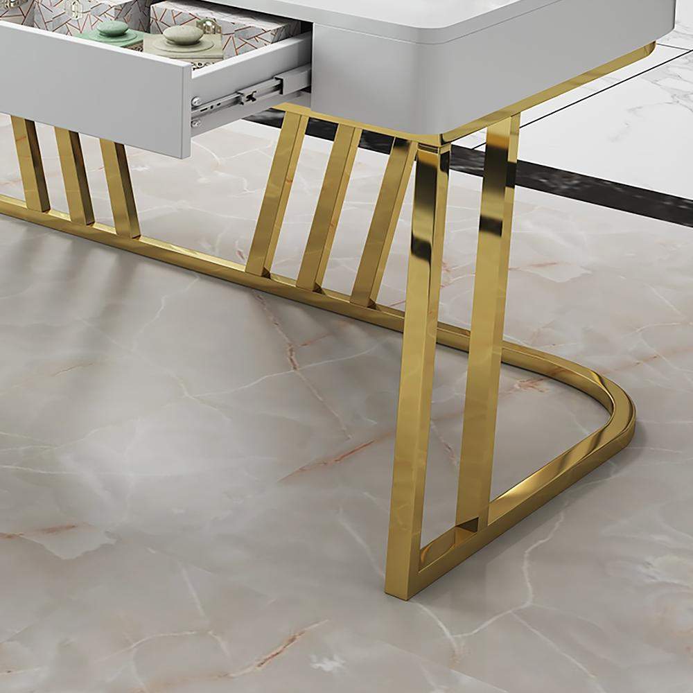 Black Rectangular Writing Desk Modern Computer Desk Manufactured Wood in Gold-Desks,Furniture,Office Furniture