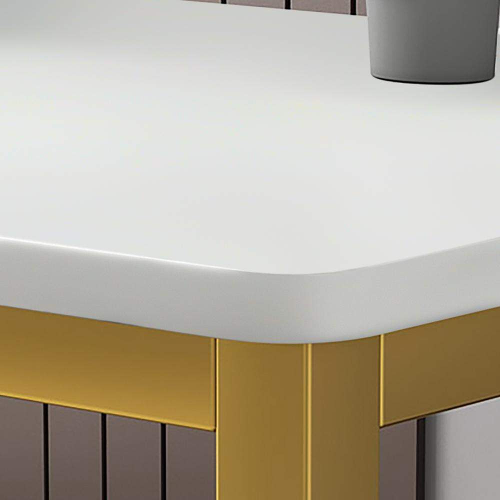 Modern White Rectangular Home Office Desk with Drawers in Gold Leg-Desks,Furniture,Office Furniture