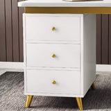 Modern White Rectangular Home Office Desk with Drawers in Gold Leg-Desks,Furniture,Office Furniture