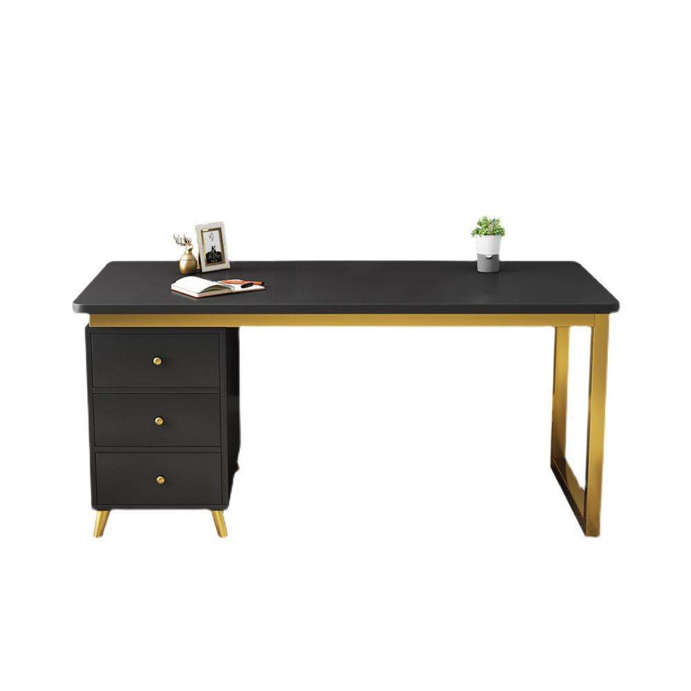 Modern White Rectangular Home Office Desk with Drawers in Gold Leg-Desks,Furniture,Office Furniture