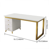 Modern White Rectangular Home Office Desk with Drawers in Gold Leg-Desks,Furniture,Office Furniture