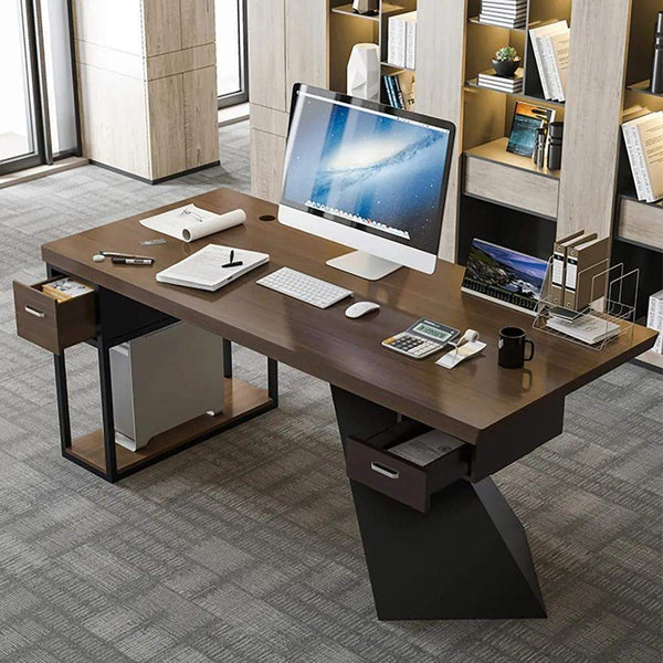 Modern Computer Desk with Storage in Walnut – Wehomz