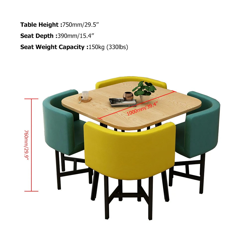 40" Square Dining Table Set of  5-Piece with Upholstered Chairs for Balcony