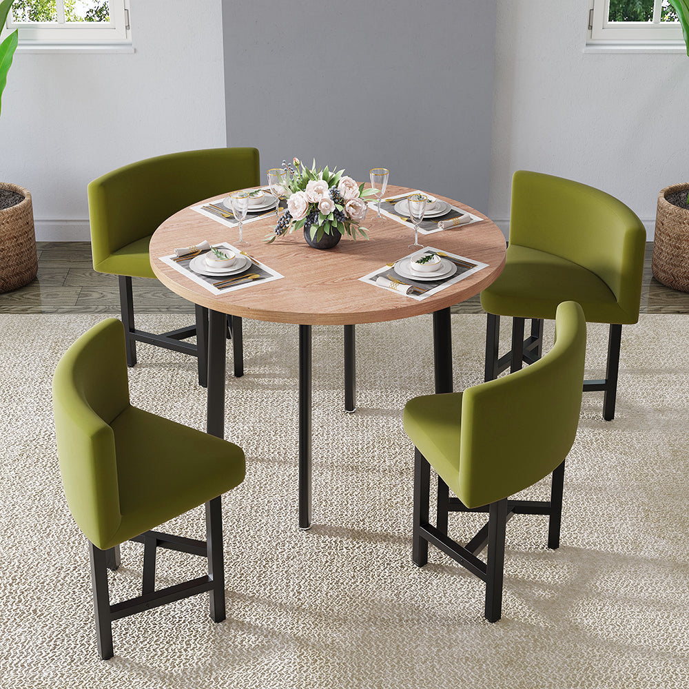40" Round Wooden 4 Seater Dining Table Set Yellow Upholstered Chairs for Nook Balcony