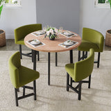 40" Round Wooden 4 Seater Dining Table Set Yellow Upholstered Chairs for Nook Balcony