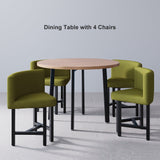 40" Round Wooden 4 Seater Dining Table Set Yellow Upholstered Chairs for Nook Balcony