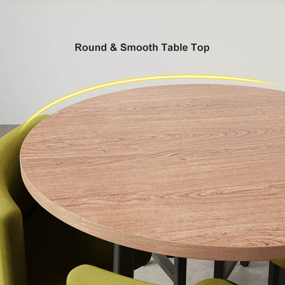 40" Round Wooden 4 Seater Dining Table Set Yellow Upholstered Chairs for Nook Balcony